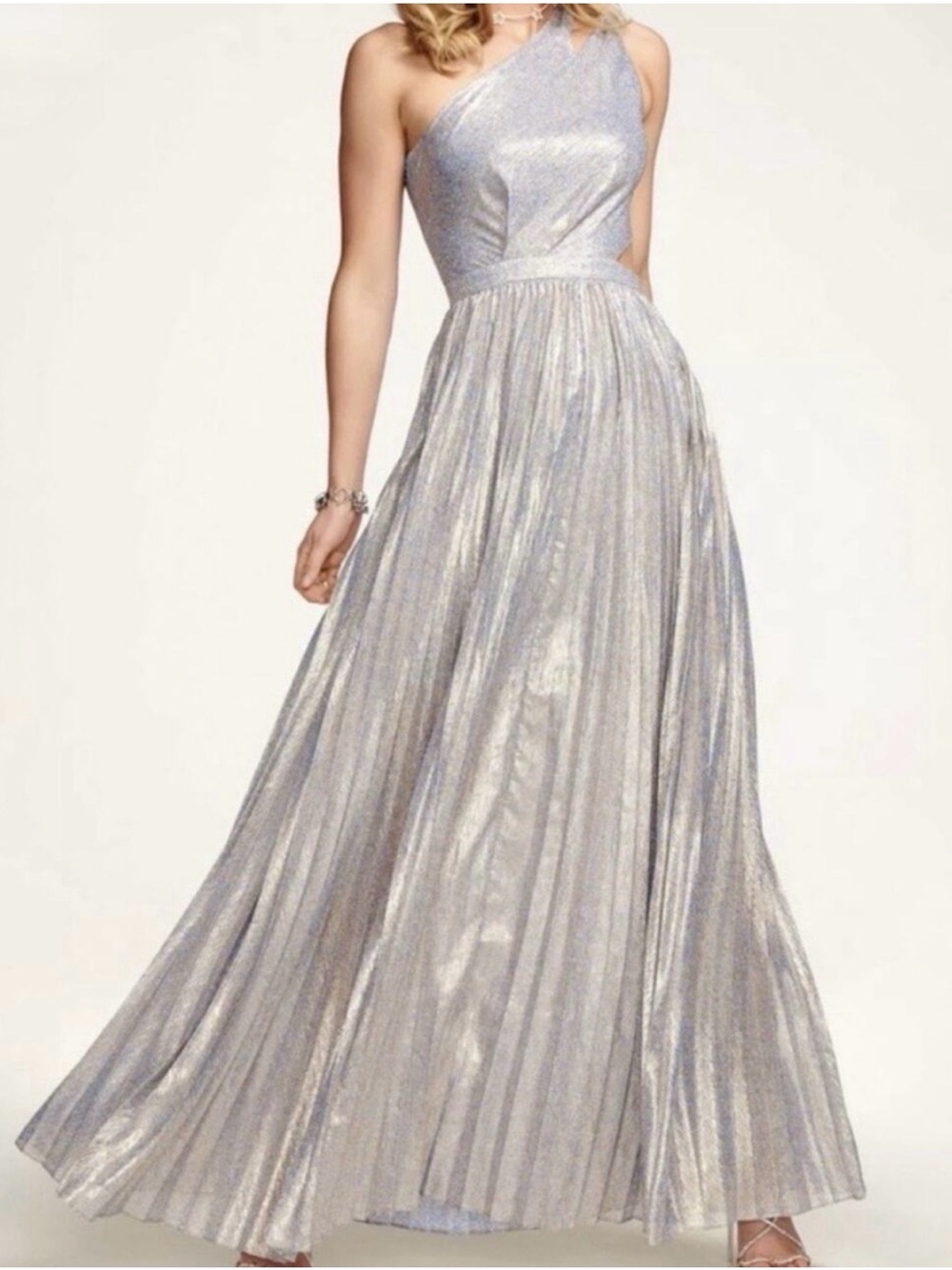 Ramy Brook**Roman One-Shoulder Shimmery Gold Pleated Gown***US 00 $895
